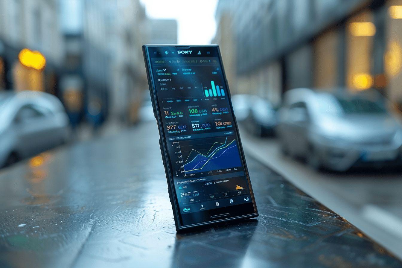 Smartphone affichant des données boursières et financières détaillées