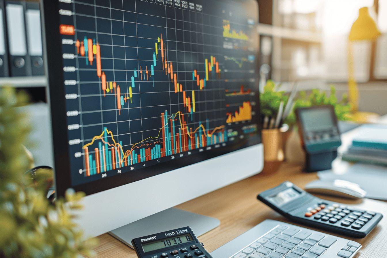 Écran d'ordinateur affichant un graphique boursier avec des données financières