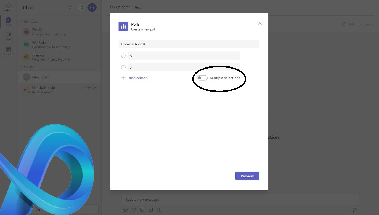Créer un sondage Teams sur PC