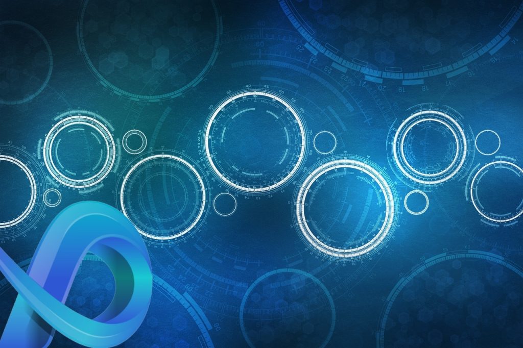 cybersécurité Un fond bleu avec des cercles et des cercles dessus.