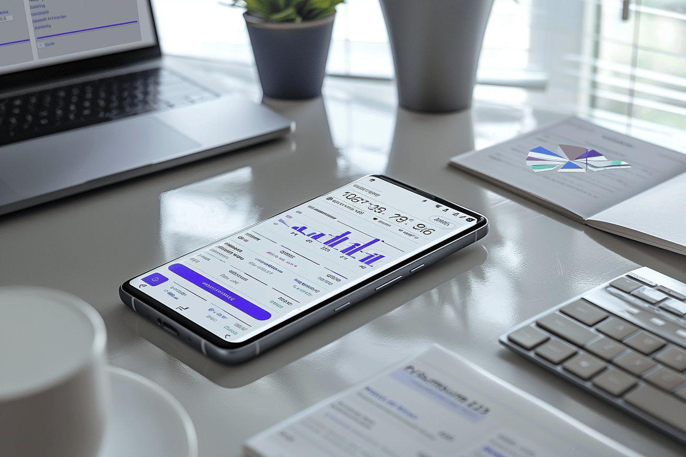 Smartphone sur un bureau avec un ordinateur portable et des documents