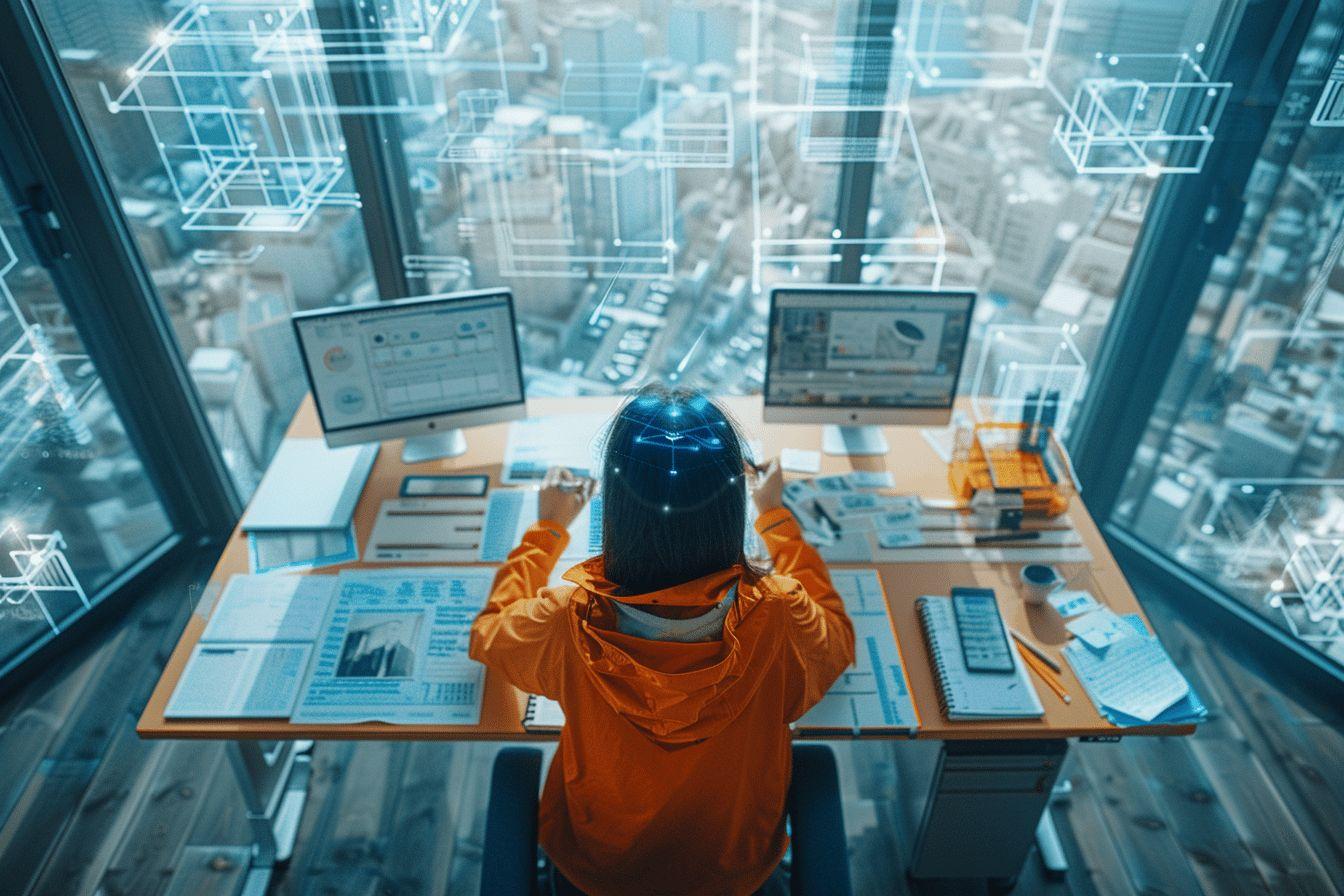Gros plan d'un espace de travail numérique et technologique