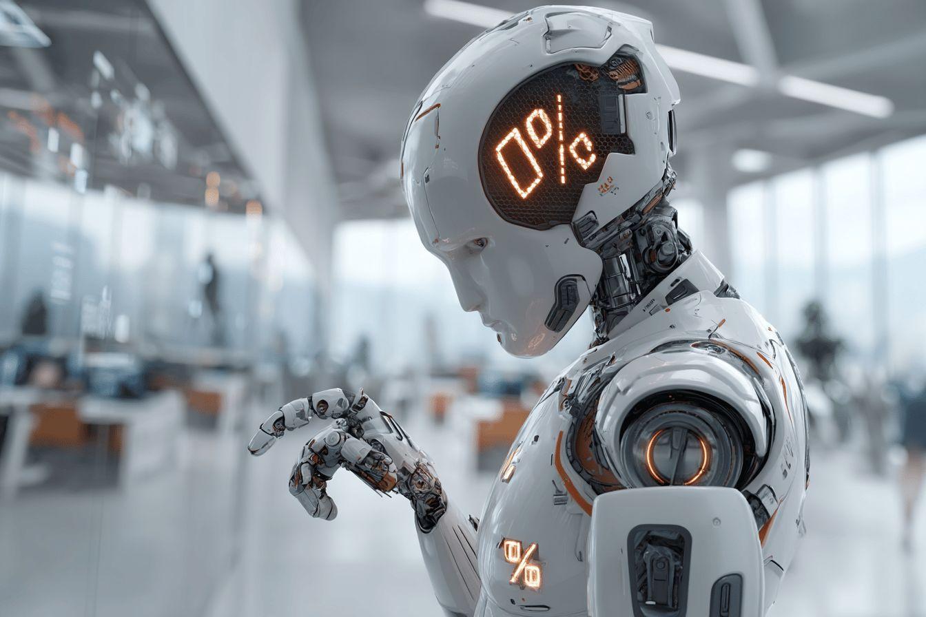 Robot de science-fiction, casque blanc avec affichage numérique