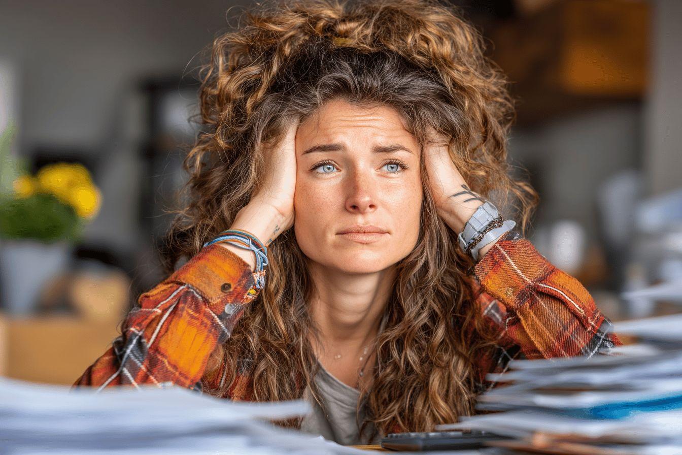 Portrait d'une femme aux cheveux bouclés, l'air concentrée et réfléchie.