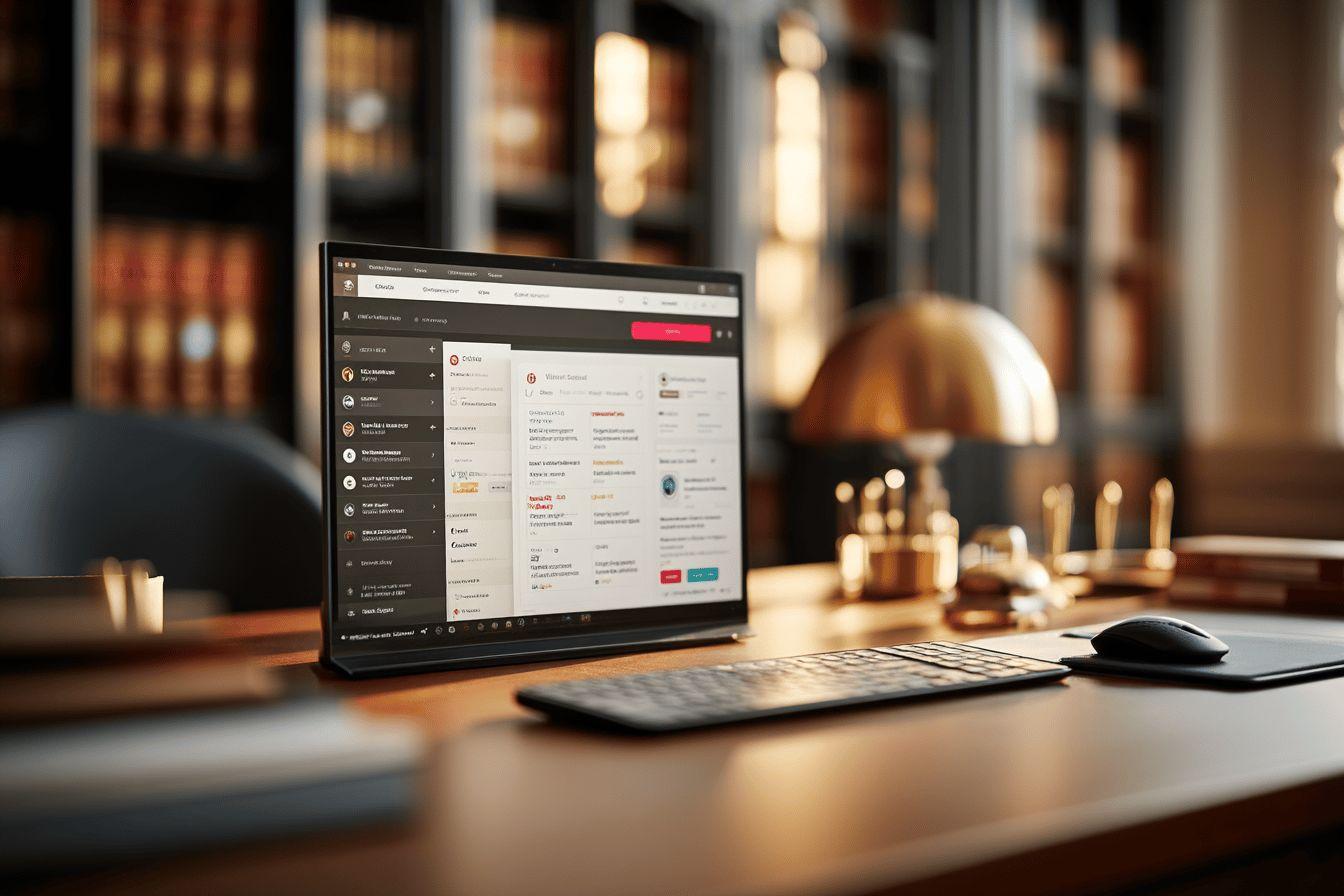 Bureau avec ordinateur portable ouvert, clavier, souris et décorations de bureau.