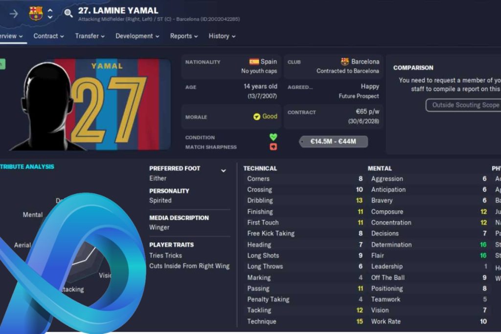 Une capture d'écran des statistiques d'un joueur de football.