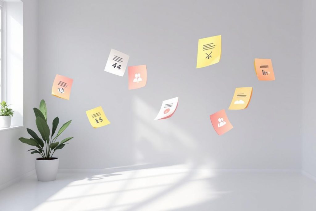 Plusieurs notes autocollantes flottant près d'une plante en pot