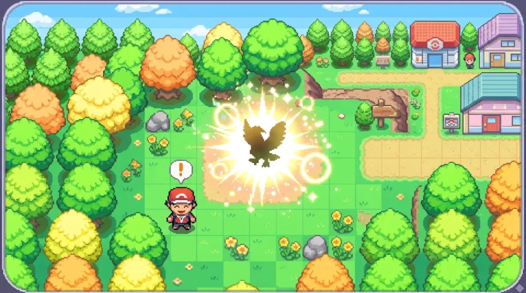 Dresseur Pokémon capturant un aigle sauvage dans forêt